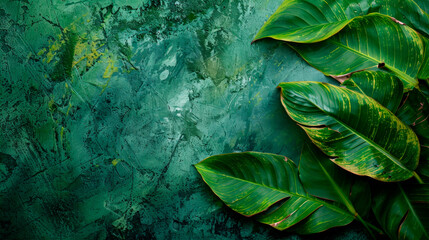 A green wall covered with various shades of green leaves. The leaves are lush and healthy, creating a vibrant display of nature indoors. A fresh background for cosmetics. Banner. Copy space