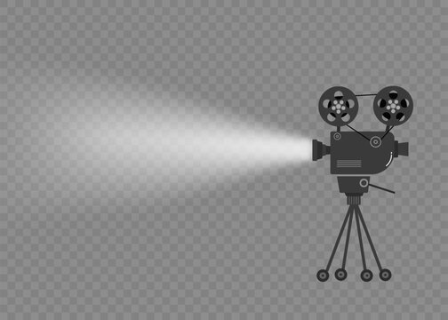 Beam of light. Retro video camera with a beam of light. Vector illustration