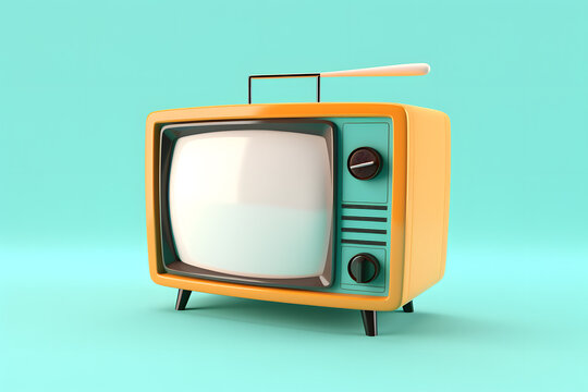Retro TV 3D  illustration isolated on light blue and green color background