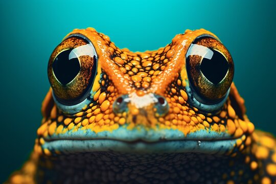 a close up of a frog's face
