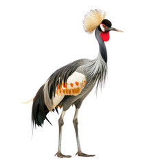 Grey crowned crane on isolated transparent background