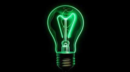 tungsten light bulb lit on black background. creativity startup business ideas concept with glow light bulb green neon on black background 