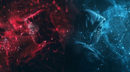 GPT Duel of cyber hackers in red and blue