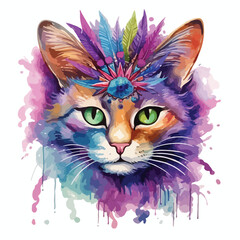Watercolor Mardi Gras cat clipart 