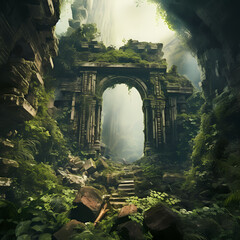 Ancient ruins overtaken by nature.  - obrazy, fototapety, plakaty