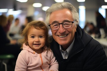 Little girl visiting doctor with grandpa at the clinic