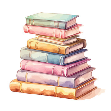 Watercolor Pastel Books Clipart