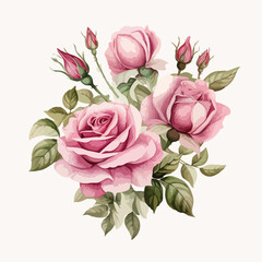 Watercolor Vintage Roses Clipart 