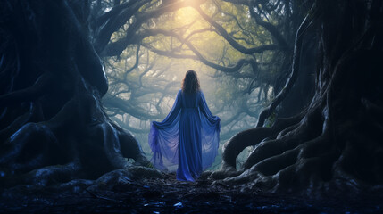 A woman in a mysterious forest