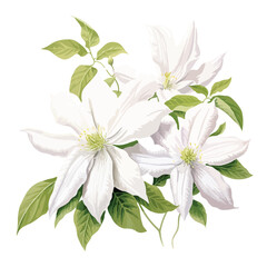 White Clematis clipart isolated on white background 
