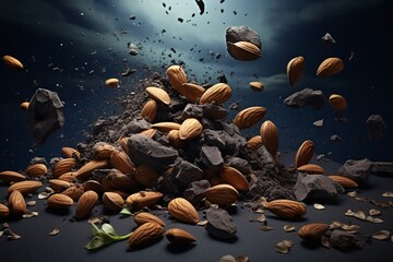 a pile of almonds and dirt