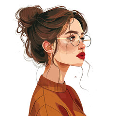 portrait of a glasses woman with ponytail hair illustration