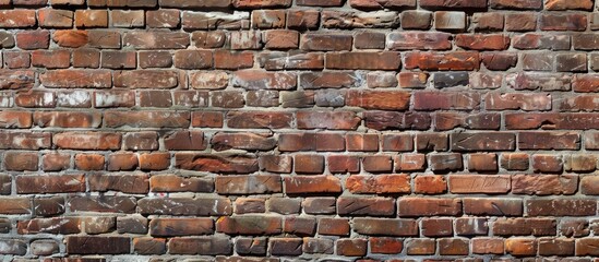 A detailed closeup of a brown brick wall with rectangular bricks, showcasing the intricate brickwork pattern and artistry of the building material