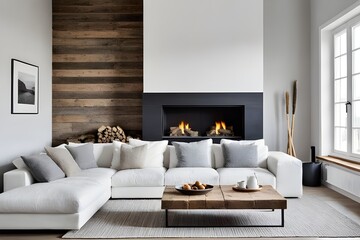 Fototapeta na wymiar Modern Scandinavian living room interior design