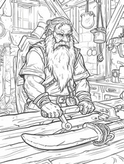 Blacksmith Dwarf work in workshop sketch illustration