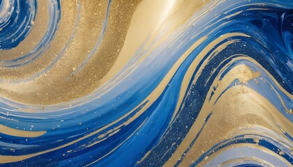 Abstract marbled acrylic paint, ink, rainbow color swirls wave, silver blue