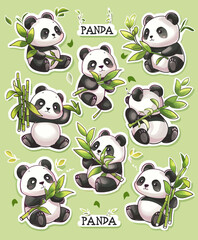 Panda Set Stickers Cartoon Cute