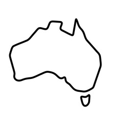 Australia country simplified map. Thick black outline contour. Simple vector icon - obrazy, fototapety, plakaty