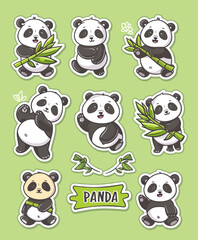 Panda Set Stickers Cartoon Cute