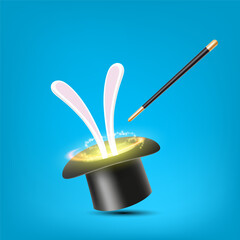 Rabbit ears stick out from a magic hat. Stock vector illustration