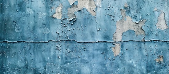 Obraz premium A close up of an azure wall with peeling paint, resembling a natural landscape painting. The electric blue color gives an icy, freezing sensation