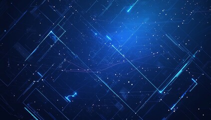Abstract background with blue glowing lines and grid of digital connections on dark background, futuristic technology concept  - obrazy, fototapety, plakaty