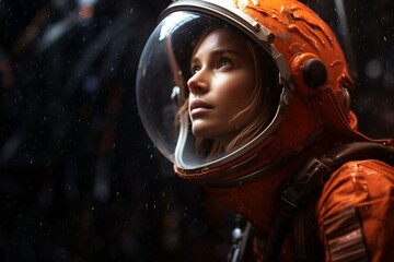 a woman in an orange space suit - Powered by Adobe