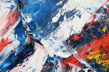Dynamic abstract expressionist painting with bold, sweeping strokes and splashes of metal-like textures, symbolizing raw emotion and energy.