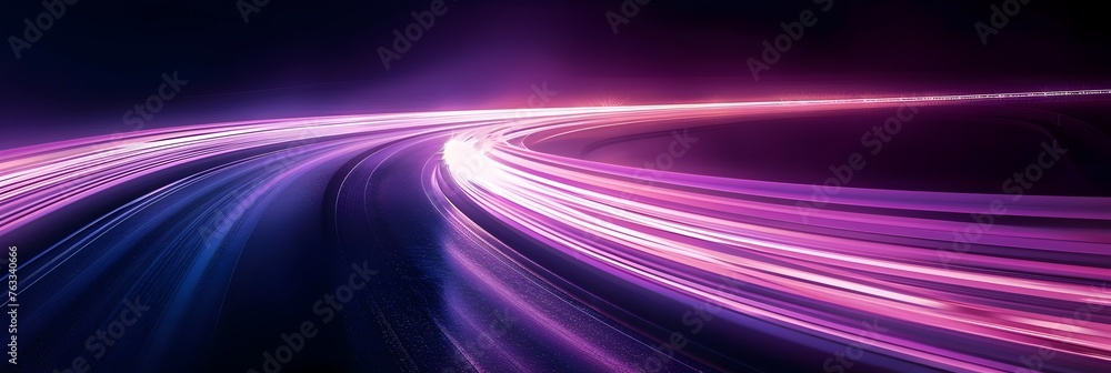 Aufkleber mesmerizing curved light trails in vibrant magenta on dark background with empty space for text