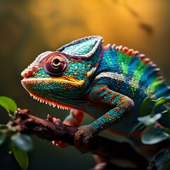 A Vibrant Display: Colorful Chameleon Captured Amidst Nature&rsquo;s Beauty