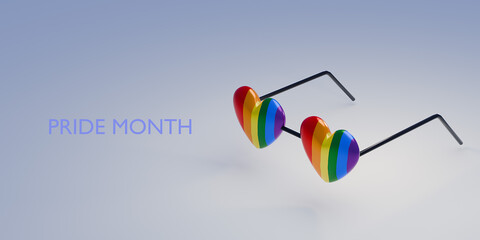 Gay pride concept. LGBT glasses rainbow flag. 3d render.