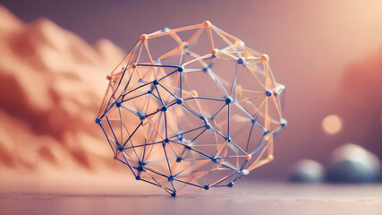 Wireframe of Abstract polygonal geometric shape with mesh net dots lines and connections .  AI generated image, ai