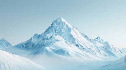A striking image of a pristine snowy mountain peak reaching into the clear blue sky, embodying the quiet power of nature.
