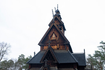 Fototapeta na wymiar Photo of the Stave Church in The Norwegian Museum of Cultural History.