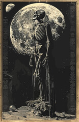 Bones Skeleton Reaper with Frame Old Illustration