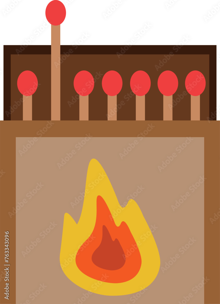 Sticker Matchbox color icon. Flammable sulphur match stick