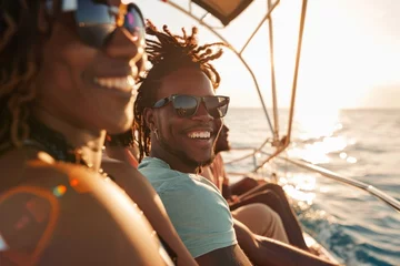 Foto op Plexiglas A group of young black friends were having fun on a yacht © AAA
