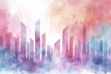 Pastel watercolor financial charts with soft transitions and light hues, illustrating stock market trends.