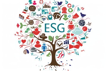 A colorful logo of the word "ESG" in English