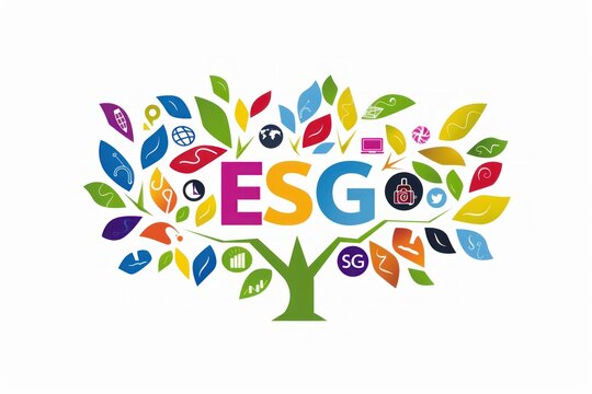 A colorful logo of the word "ESG" in English