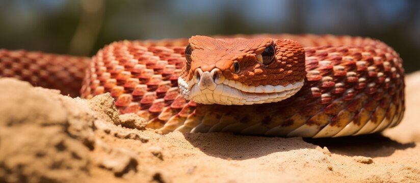 Close up of red and yellow striped snake