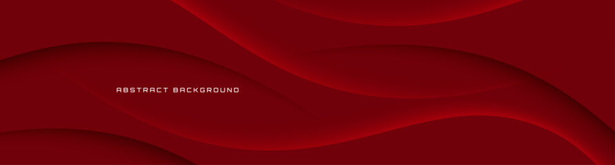 3D red geometric abstract background overlap layer on dark space with waves decoration. Minimalist modern graphic design element cutout style concept for web banner, flyer, card, or brochure cover