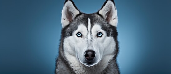 Fototapeta premium Blue-eyed canine gazes at the viewer, Siberian Husky portrait