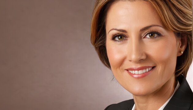  A sharp photo of someone in a suit, smiling at the camera with a crisp white shirt and sleek black blazer