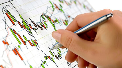 FX chart,small woman,pc, white background,generative ai