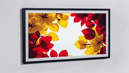  Yellow-red flower photo adorns white wall