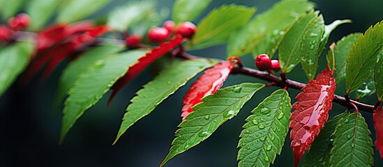 Branch with vibrant red berries in close-up view
