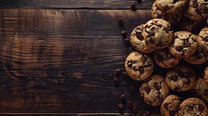 Foto op Plexiglas chocolate chip cookie on a wooden background © Davy