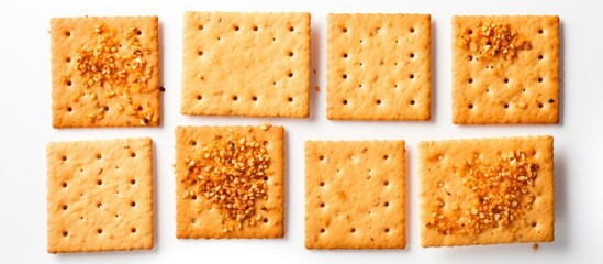 A group of sesame seed crackers in close up