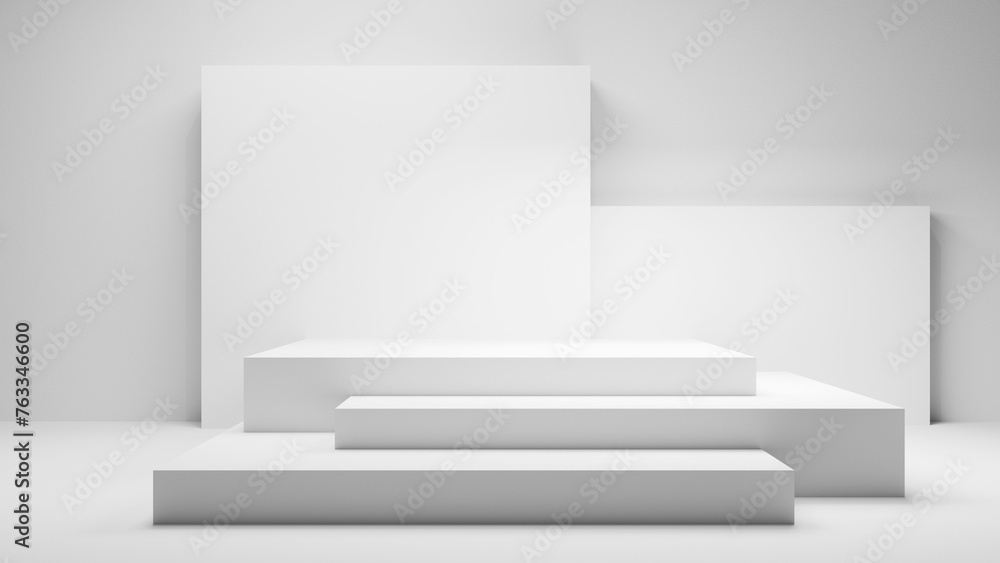 Poster white abstract empty podium background - minimalistic place display for commercials and design, empty white studio room shot clean bright soft geometrical forms, white background table backdrop podium